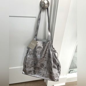 ANTHROPOLOGIE Ayesha Silver Leather Adjustable Tote $128